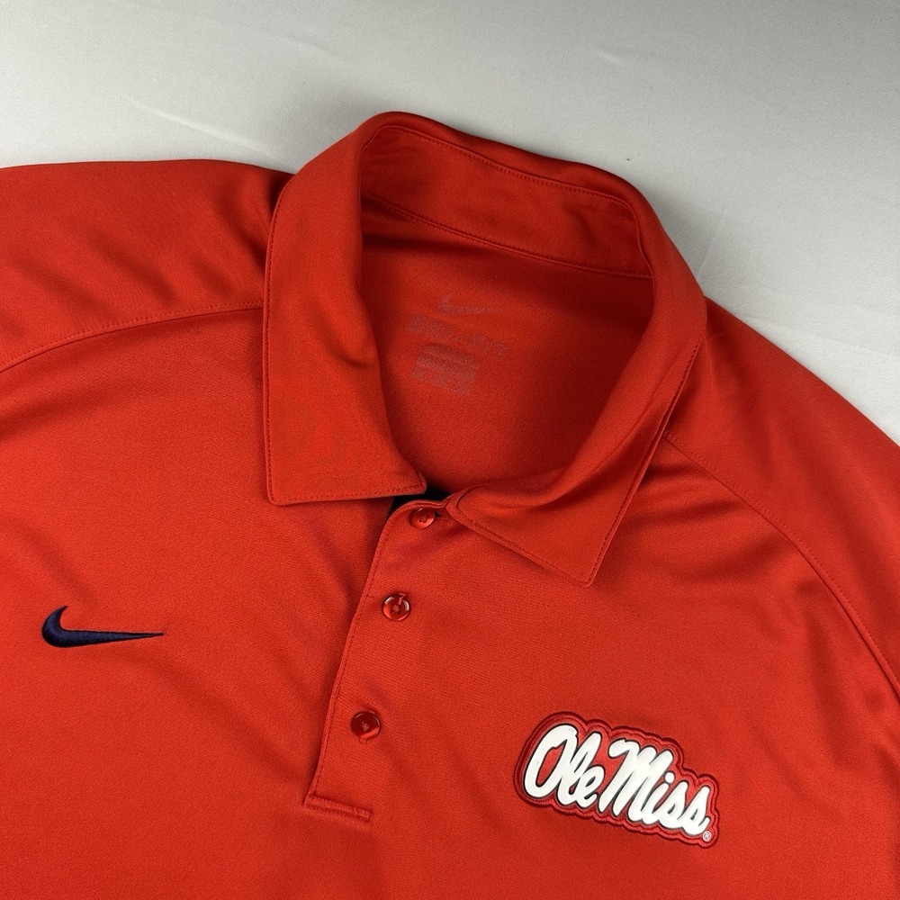 Nike Team Issued Ole Miss Rebels Polo Shirt Dri-Fit Red Football Men XXL